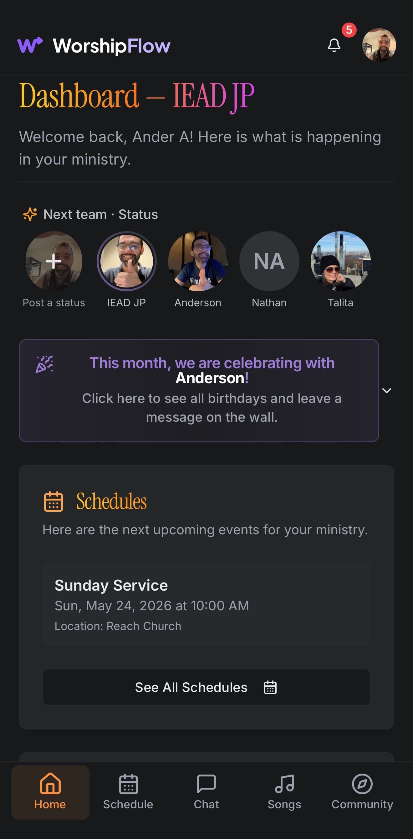 Worship Flow dashboard