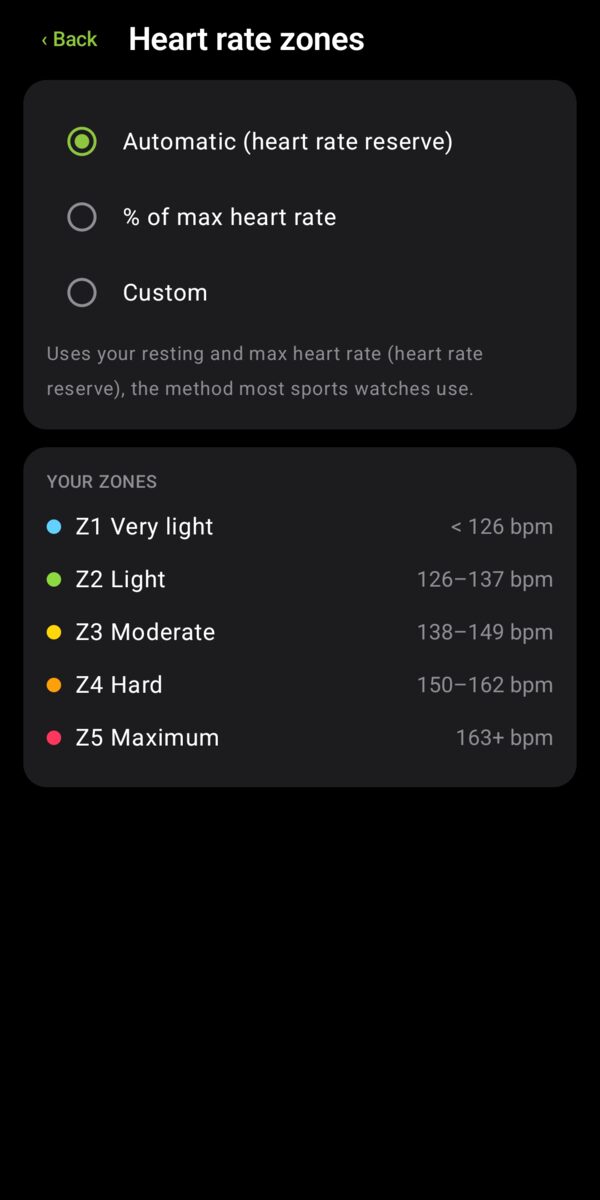 Heart rate zone settings